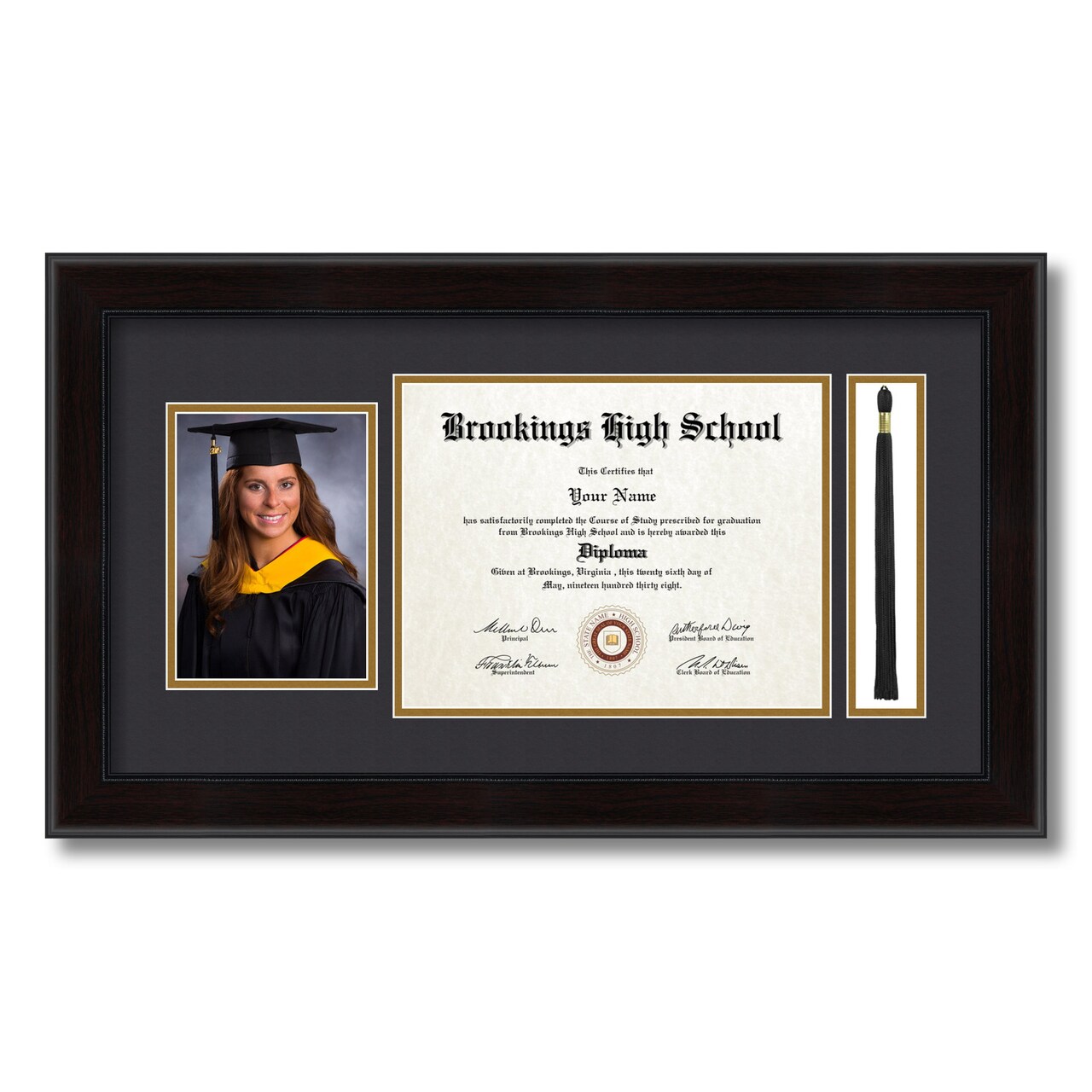 ArtToFrames 8.5x11 inch Diploma Frame with 5x7 Inch Image Opening and Tassel Opening - Framed with Black and Gold Mats, Comes with Regular Acrylic and Sawtooth Hanger for Wall Hanging (DIT-8.5x11)